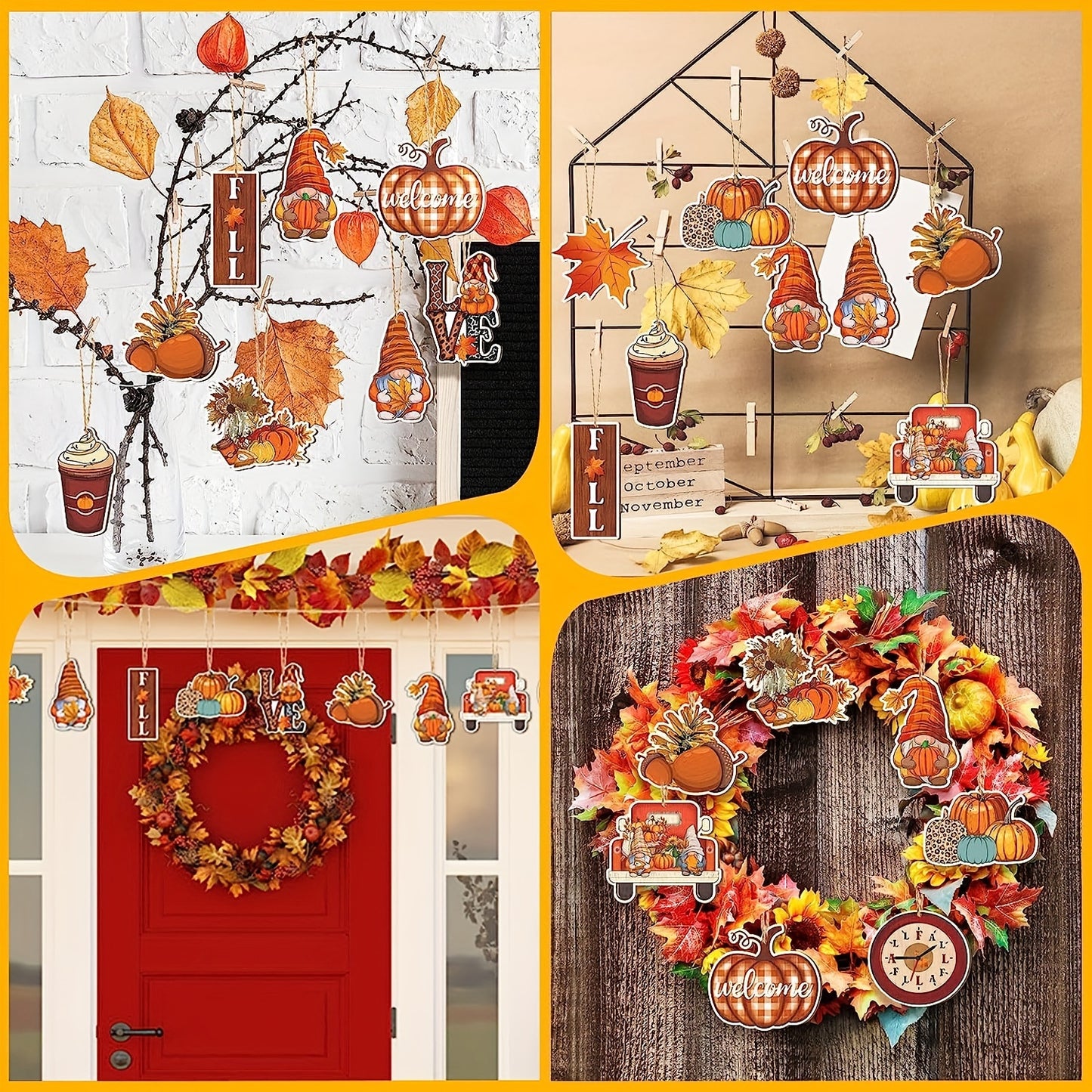 24-Pack Wooden Fall Hanging Decor - Pumpkin & Leaf Ornaments for Thanksgiving, Autumn Tree & Wall Decoration