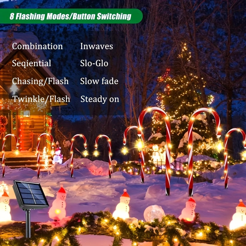 16 Solar-Powered Candy Cane Lights, 5-In-1, 96 LED Bulbs, 8 Lighting Modes, Indoor And Outdoor Christmas Decoration, Festive Red And White Striped Design, Suitable for Lawns, Yards, Gardens, Christmas Trees, Solar Christmas Lights.