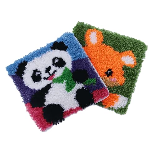 Latch Hook Kits Rug Panda Crochet Yarn Cushion Colour Pre-Printed Canvas Cover Rug Needlework DIY Hook and Latch Kit Christmas Home Decoration 30x30cm/12 X12inch