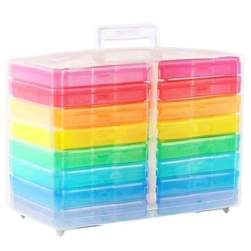 Transparent 4" x 6" Photo Cases and Clear Craft Keeper with Handle - 16 Inner Cases Plastic Storage Container Box (Multi-colored)