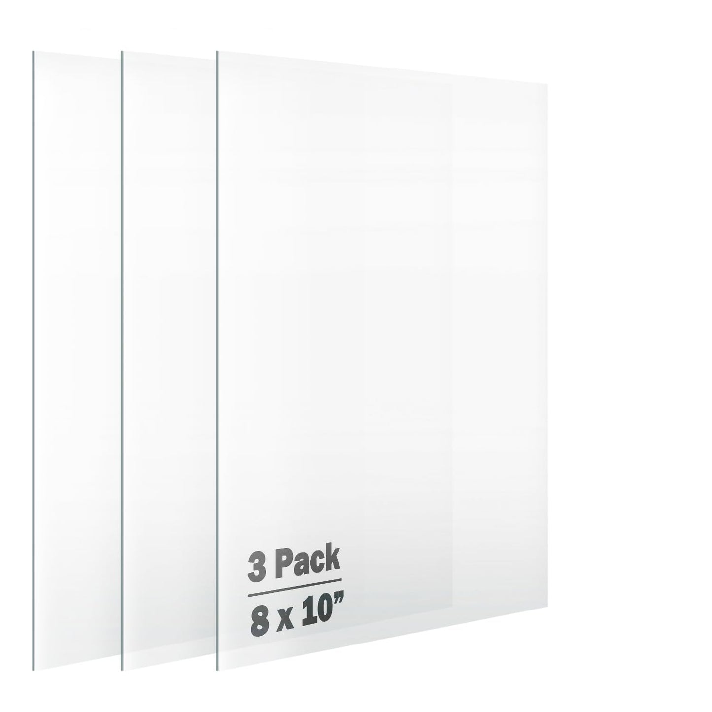 Picture Frame Glass Replacements (Crystal Clear, 8x10, 3 Pack) High Definition, Heat Strengthened, Semi Tempered Glass Cover Sheet