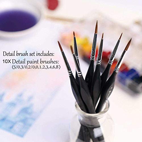 10 pcs Miniature Brushes for Fine Detailing & Art Painting - Acrylic, Watercolor, Oil, Models