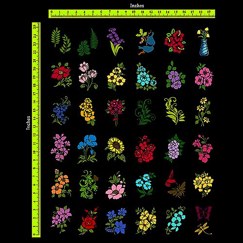 Reusable 36-Piece Flower Stencils for Painting (3x4), DIY Floral Stencils for Wood & Wall