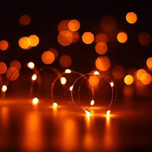 2 Pack Orange String Lights for Halloween 30 LED Battery Operated Fairy Lights Twinkle Firefly Lights for Garden,Thanksgiving Day,Christmas Decoration