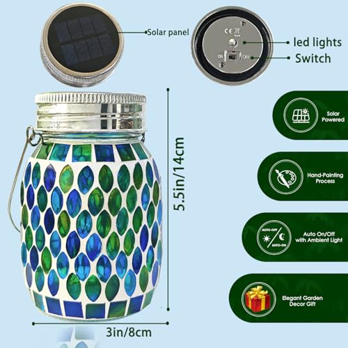 Mosaic Lights Solar Outdoor Hanging Lanterns, Garden Decor Christmas Gifts for Women Mom Grandma Halloween Decor Lights, Outdoor Waterproof Lights, Garden,Patio,Pathway & Yard Décor