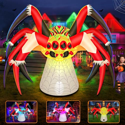 6 FT Halloween Inflatables Spider Decoration with Magic Led Light Up Halloween Inflatables Outdoor Decorations Blow up Inflatables for Halloween Holiday Party Lawn Yard Outside Garden Décor