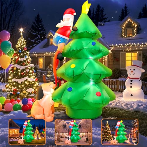 6 FT Christmas Inflatable Santa Claus with Tree Outdoor, Inflatable Christmas Tree Outdoor Decoration, Blow Up Santa Built-in LED Lights for Holiday Xmas Party Indoor Garden Lawn Yard Decorations