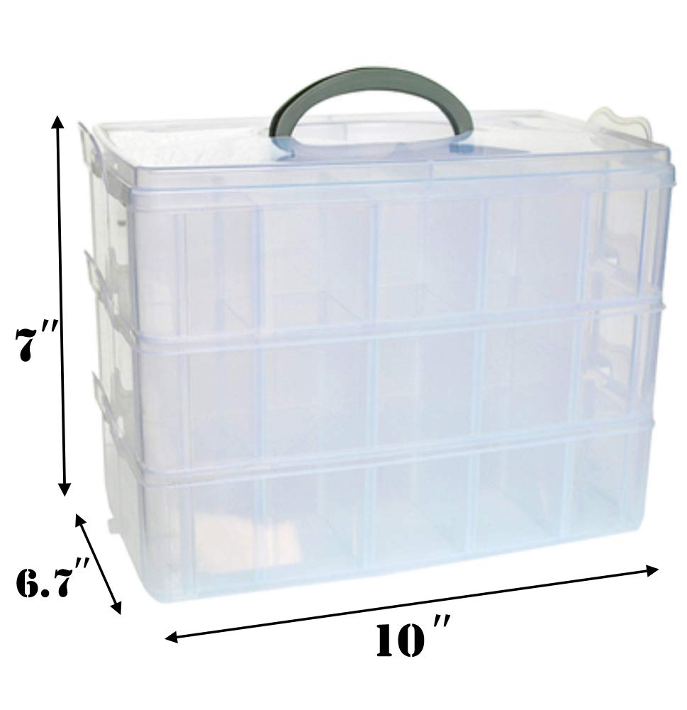3-Layer Things & Crafts Storage Box with 30 Adjustable Compartments for Organizing Washi Tape, Embroidery Accessories, Threads Bobbins, Kids Toy, Nail Polish, Jewelry - Large