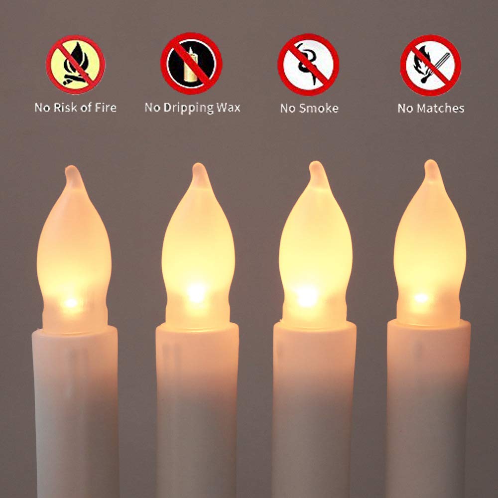 24 PCS Flameless LED Taper Candles Lights, Battery Operated Candlesticks with Warm White Flickering Flame, 0.79 x 6.5 Inches Dripless Fake Floating Taper Candles for Church Wedding Xmas
