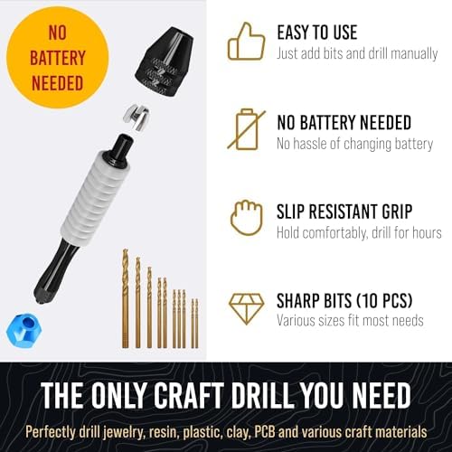 Manual Craft Drill Sharp HSS Micro Mini Twist Drill Bits Set, Pin Vise Hand Drill for Jewelry Making; Small Hand Drill for Resin, Rotary Tools for Wood, Jewelry, Plastic, Miniature - Blue