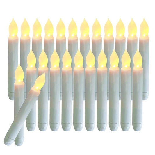 24 PCS Flameless LED Taper Candles Lights, Battery Operated Candlesticks with Warm White Flickering Flame, 0.79 x 6.5 Inches Dripless Fake Floating Taper Candles for Church Wedding Xmas