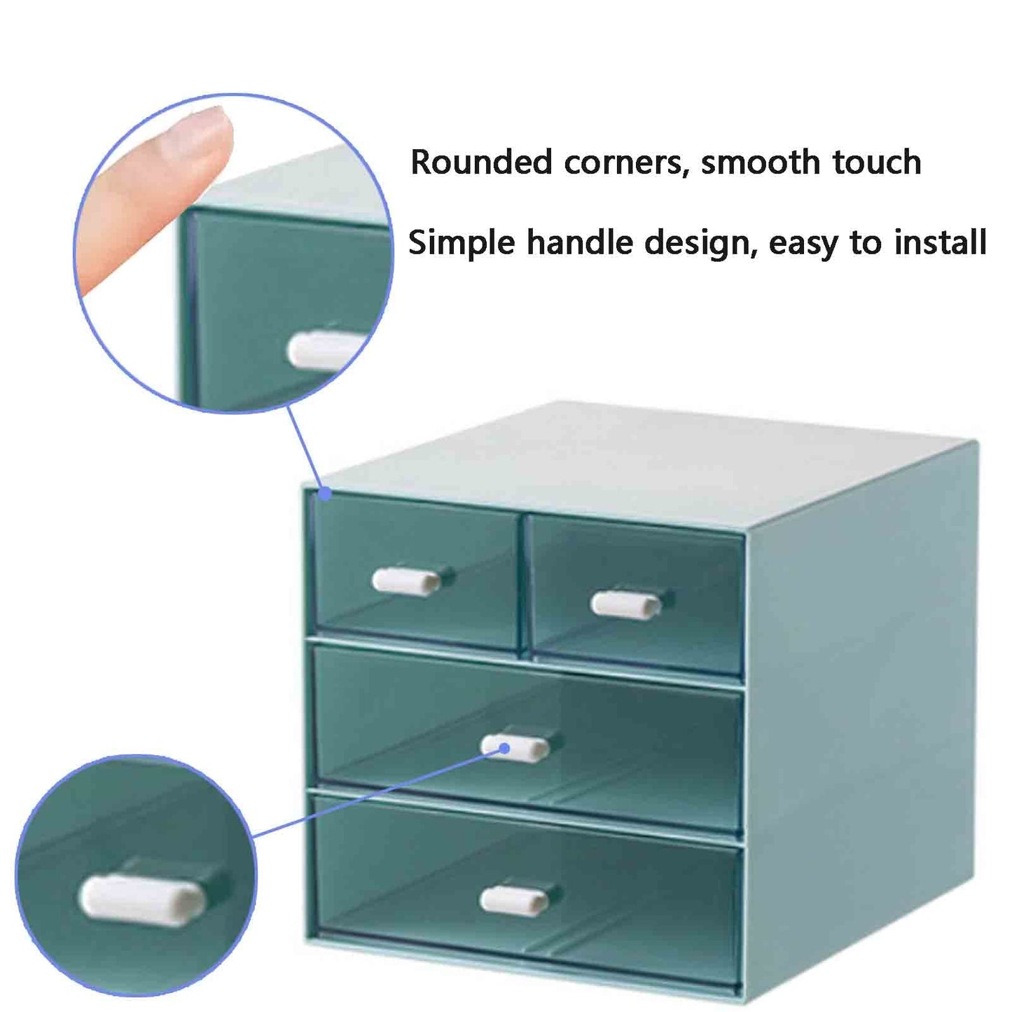 Desk Organizer with Drawer, Office Organizer with 4 Drawers, Desk Storage Box for, Desktop, Dressing table, Office, School, Home, Plastic Box and 4 Acrylic Drawers(Blue)