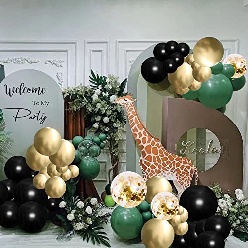 Sage Green Black Gold party Balloons, 50pcs 12 Inch Retro Sage Green Black Metallic Gold Confetti Balloons with Ribbon for Birthday Baby Shower Decorations (GreenBlack50pcs)