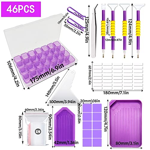 46PCS DIY Diamond Painting Tools and Accessories Kits Multiple Sizes Painting Pens for Adults to Make Diamond Art Craft Tweezers Glue Diamond Correction 28 Girds Storage Box