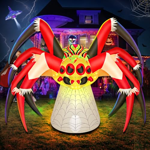 6 FT Halloween Inflatables Spider Decoration with Magic Led Light Up Halloween Inflatables Outdoor Decorations Blow up Inflatables for Halloween Holiday Party Lawn Yard Outside Garden Décor