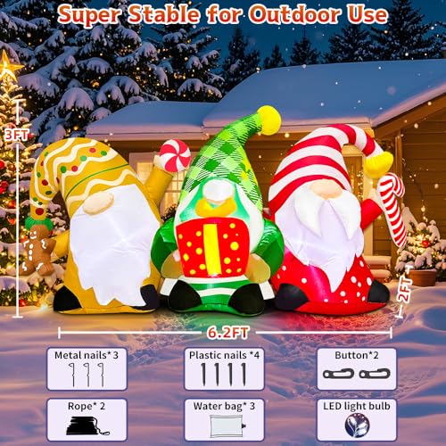 6 FT Christmas Inflatables Outdoor Decorations Inflatable Christmas Gnomes Blow up Yard Decorations Built in LED Lights for Xmas Winter New Year Party Lawn Holiday Winter Decor