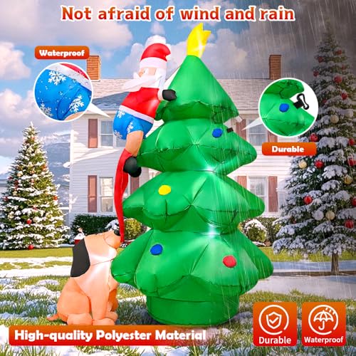6 FT Christmas Inflatable Santa Claus with Tree Outdoor, Inflatable Christmas Tree Outdoor Decoration, Blow Up Santa Built-in LED Lights for Holiday Xmas Party Indoor Garden Lawn Yard Decorations