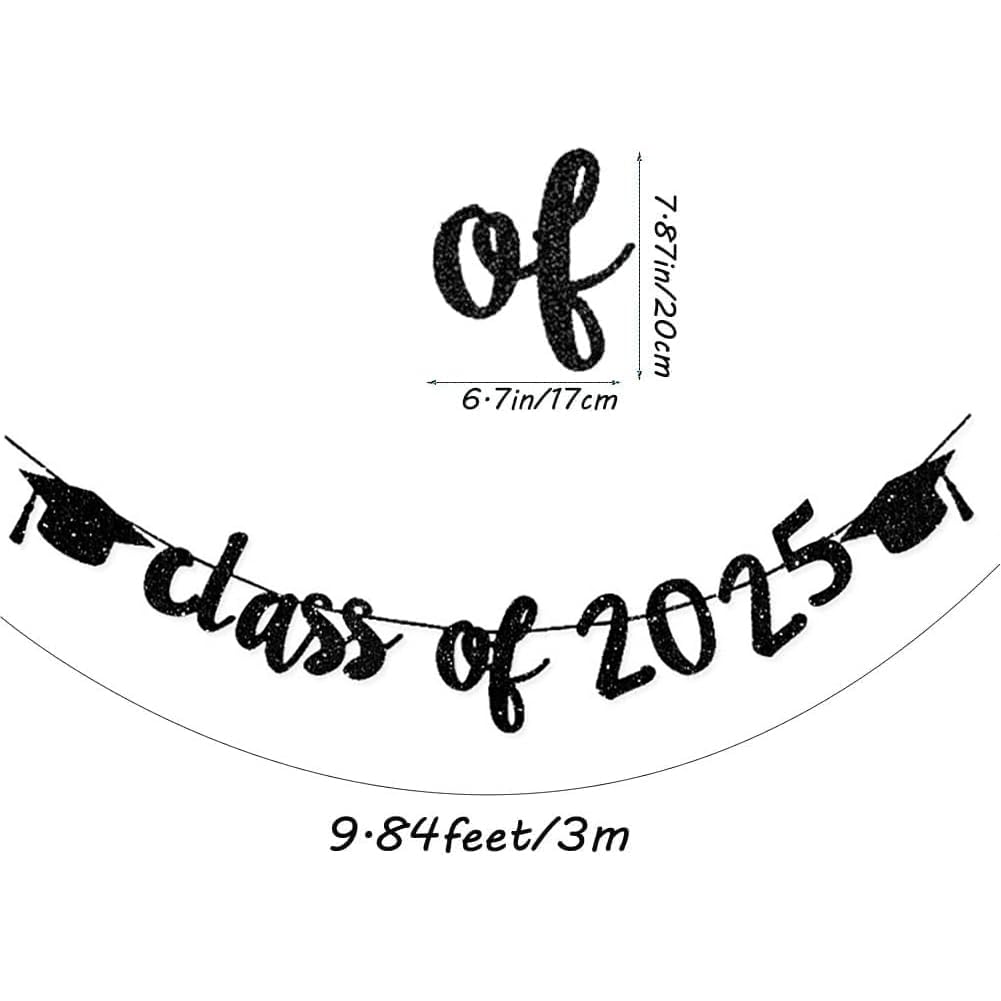 2025 Graduation Banners Party Decorations, Black Class of 2025 with Hat Graduation Banners Garland for Congratulation Graduations Party Supplies, School, Home, Car Decorations