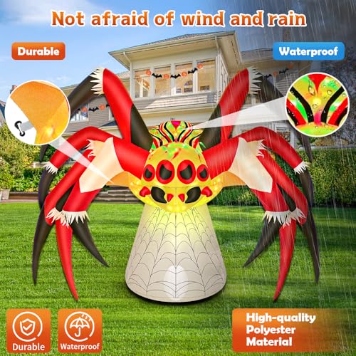 6 FT Halloween Inflatables Spider Decoration with Magic Led Light Up Halloween Inflatables Outdoor Decorations Blow up Inflatables for Halloween Holiday Party Lawn Yard Outside Garden Décor