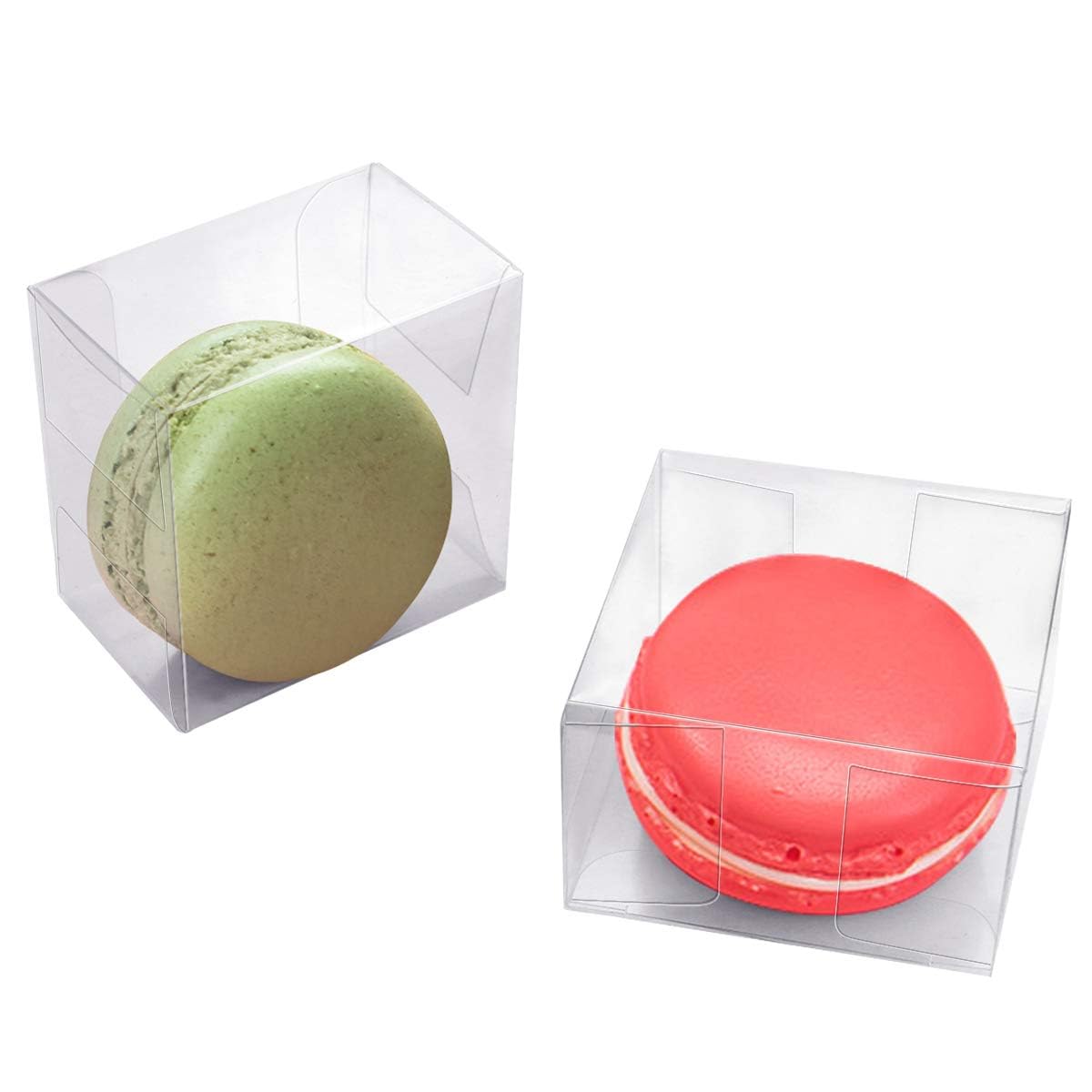 100 Pack Clear Plastic Macaron Boxes,Transparent Chocolate Candy Cookies Malt Balls Mini Gift Packing Boxes for Valentine's Day Wedding Party Baby Shower Display(2.17" x 2.17" x 1.38")
