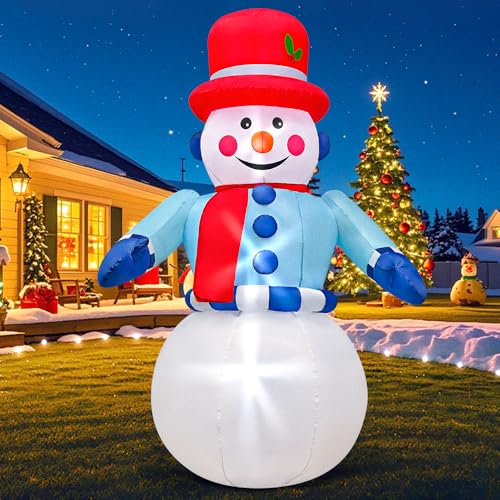 6 FT Christmas Inflatables Snowman Outdoor Yard Decorations Christmas Blow up Snow Man with LED Lights Red Hat Winter Outside Decor for Holiday Party Patio Garden Lawn Xmas Gifts