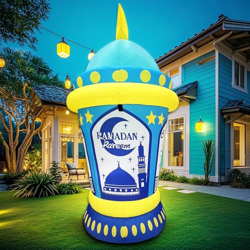 Organizer bag and 5 FT Inflatable Ramadan Crescent Moon Decorations Blow Up Islamic Eid Decor Muslim Holiday Outdoor Decorations with Organizer Bag, LED Lighted Outdoor Ramadan Decor Yard Lawn Garden Home Party