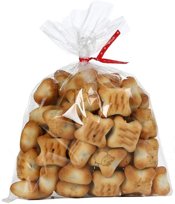 100 Pcs 8 in x 6 in Clear Flat Cello Cellophane Treat Bags Good for Bakery,Popcorn,Cookies, Candies,Dessert, Birthday 1.4mil.Give Metallic Twist Ties!