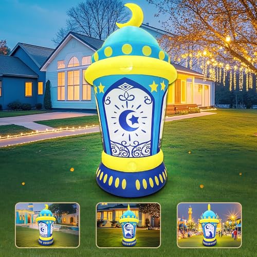 Organizer bag and 5 FT Inflatable Ramadan Crescent Moon Decorations Blow Up Islamic Eid Decor Muslim Holiday Outdoor Decorations with Organizer Bag, LED Lighted Outdoor Ramadan Decor Yard Lawn Garden Home Party