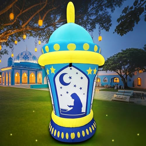 Organizer bag and 5 FT Inflatable Ramadan Crescent Moon Decorations Blow Up Islamic Eid Decor Muslim Holiday Outdoor Decorations with Organizer Bag, LED Lighted Outdoor Ramadan Decor Yard Lawn Garden Home Party