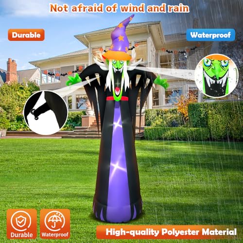 10 FT Halloween Inflatables Scary Witch Hat with Hat Decoration with Led Light Halloween Inflatables Light up Outdoor Decorations Blow up Inflatables for Halloween Holiday Party Lawn Yard Garden Décor