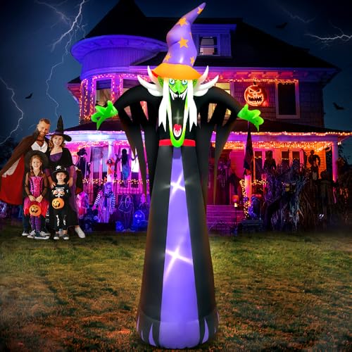 10 FT Halloween Inflatables Scary Witch Hat with Hat Decoration with Led Light Halloween Inflatables Light up Outdoor Decorations Blow up Inflatables for Halloween Holiday Party Lawn Yard Garden Décor