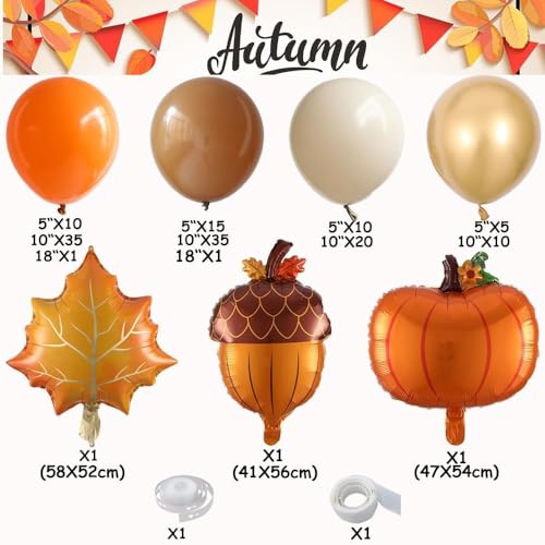 Fall Thanksgiving Balloons Garland Arch Kit 145pcs Orange Coffee Brown White Sand Boho Balloons for Autumn Birthday Hello Fall Little Pumpkin Baby Shower Party Decorations