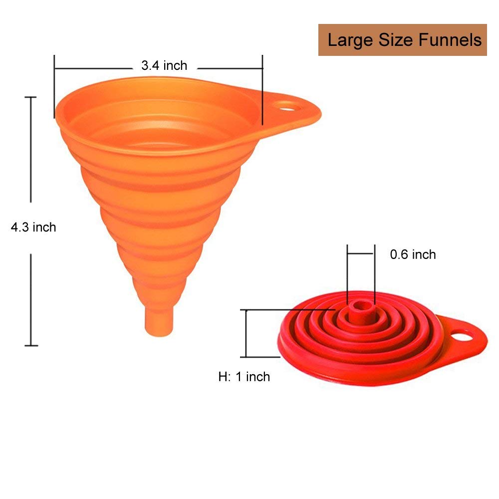 Kitchen Funnel Set 4 Pack, Small and Large, Kitchen Gadgets Accessories Foldable Silicone Collapsible Funnels for Filling Water Bottle Liquid Transfer Food Grade