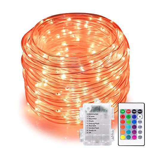 33 Ft Rope Lights Battery Operated, 100 LEDs Color Changing Lights with Remote Waterproof Fairy String Lights Outdoor for Wedding, Patio, Garden, Christmas Decor