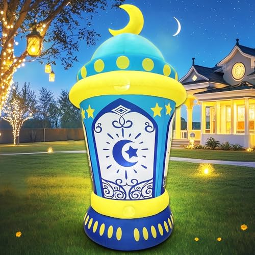 Organizer bag and 5 FT Inflatable Ramadan Crescent Moon Decorations Blow Up Islamic Eid Decor Muslim Holiday Outdoor Decorations with Organizer Bag, LED Lighted Outdoor Ramadan Decor Yard Lawn Garden Home Party