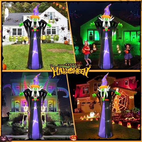 10 FT Halloween Inflatables Scary Witch Hat with Hat Decoration with Led Light Halloween Inflatables Light up Outdoor Decorations Blow up Inflatables for Halloween Holiday Party Lawn Yard Garden Décor