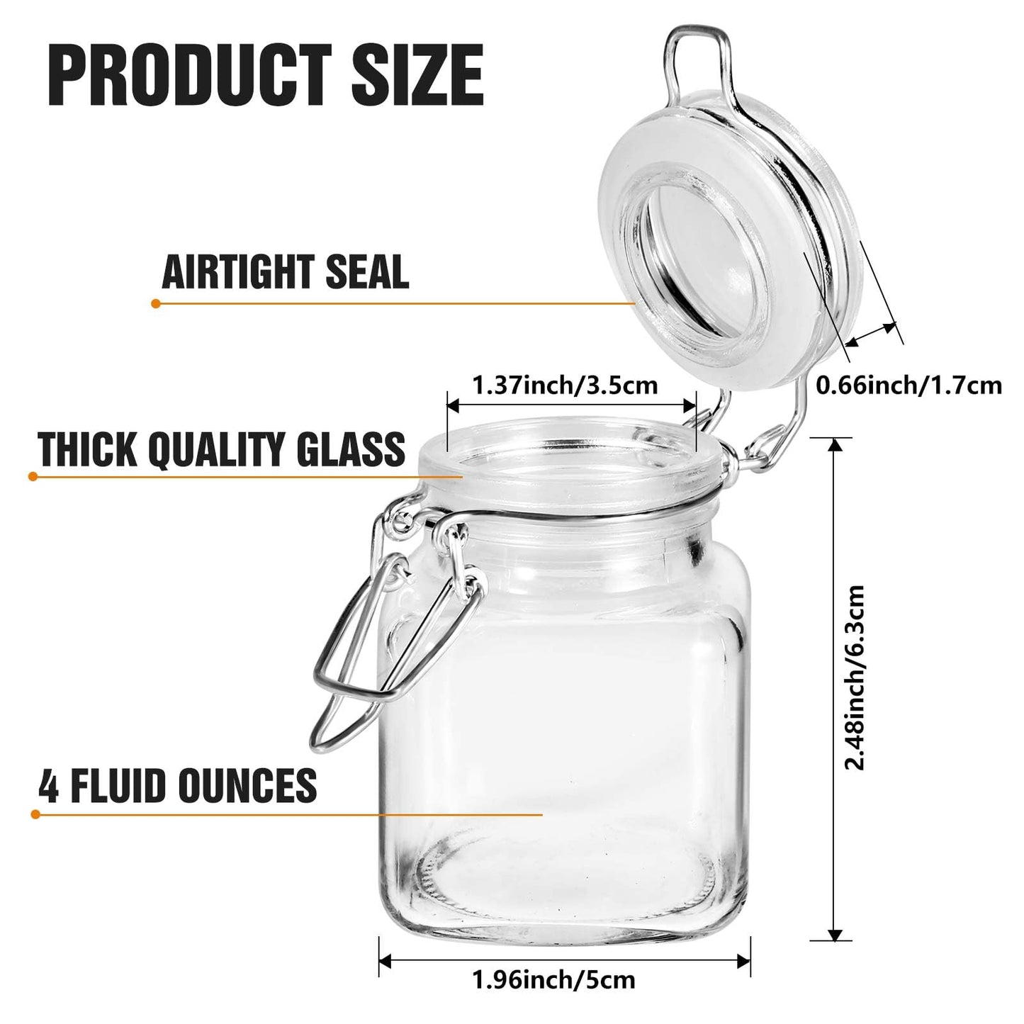 Spice Jars, 12 Pack 4oz Small Glass Jars with Airtight Hinged Lid, With 12 Spice Labels & Silicone Funnels, Airtight Glass Jars for Spices, Art Craft Storage (12 Pack)