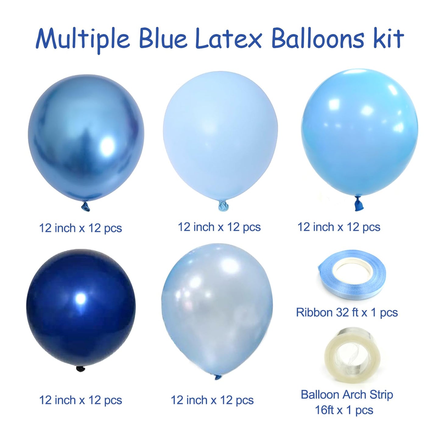 Blue Balloon Metallic Blue Balloons, 60Pcs 12Inch Chrome Blue Balloons Kit Macaron Baby Pearl Navy Blue Latex Balloons for Birthday Wedding Baby Shower Party Decoration