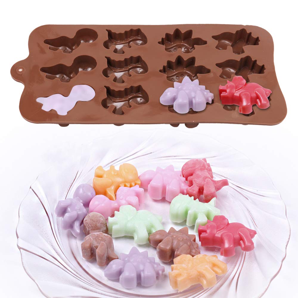 12-Cavity Dinosaur Chocolate Mold, Set of 4PCS Non Stick Silicone Dinosaur Mold for Candy Chocolate Jelly, Ice Cube