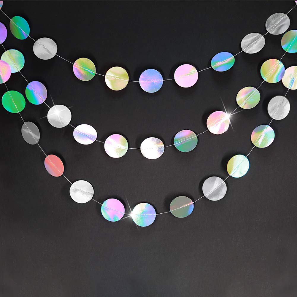 Iridescent Party Decorations Holographic Circle Garlands Disco Theme Birthday Decoration Hanging Banner Graduation Decor Ball Streamer New Year NYE Backdrop Euphoria Party Supplies