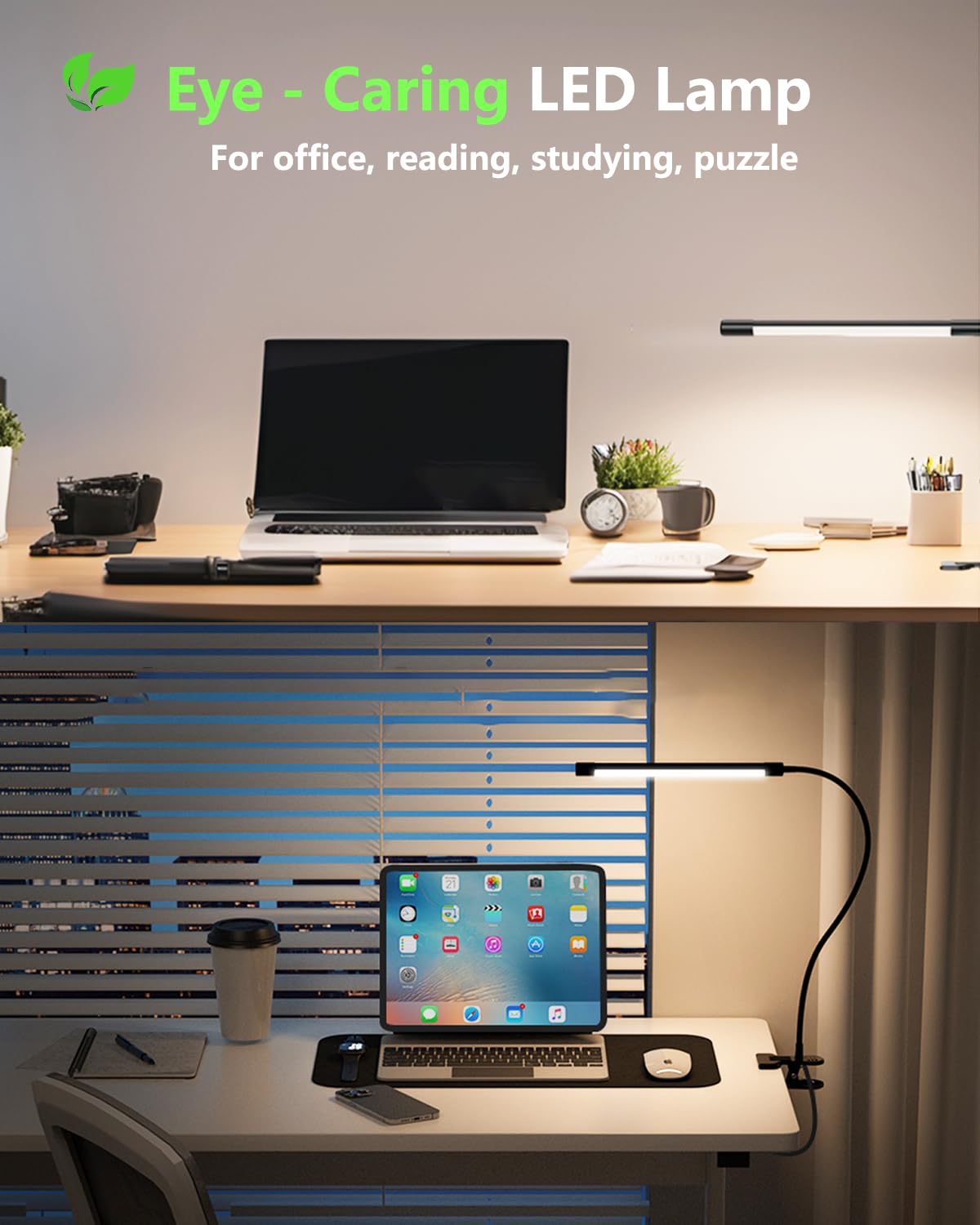 LED Desk Lamp with Clamp - Adjustable 3 Color Modes 10 Brightness Level Table Lamp, USB Eye Caring Flexible Gooseneck Desk Light for Home Office, Dorm Room, Reading, Nail, Clip On Light, Black