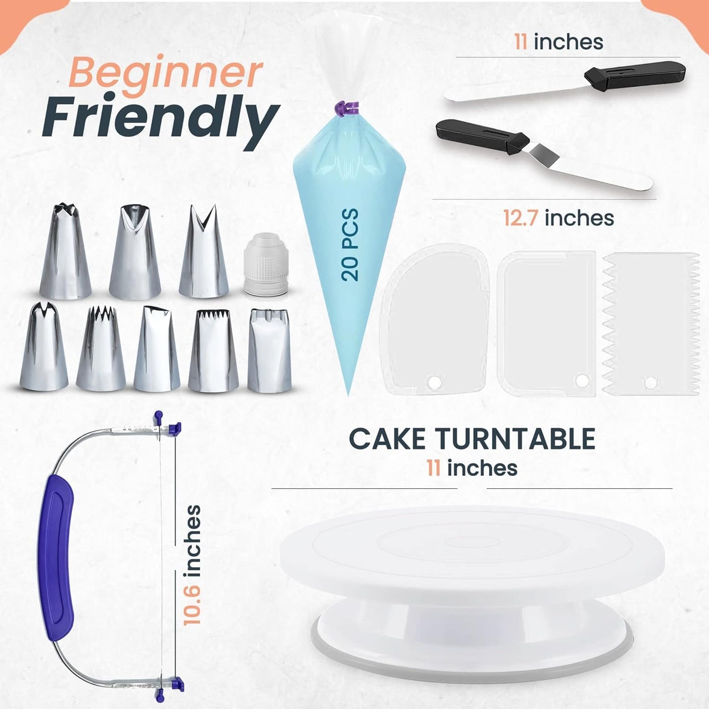 35PCs Cake Turntable and Leveler-Rotating Cake Stand with Non Slip pad-7 Icing Tips and 20 Bags- Straight & Offset Spatula-3 Scraper Set -EBook-Cake Decorating Supplies Kit -Baking Tools