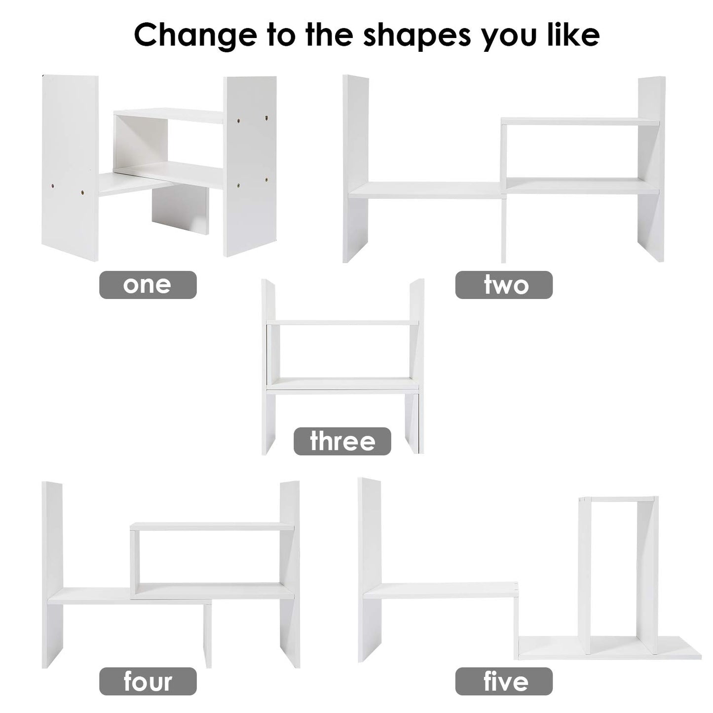 Desk Shelf, Adjustable Desktop Storage Organizer, Wood Display Shelf Rack, Office Supplies Desk Organizer,White