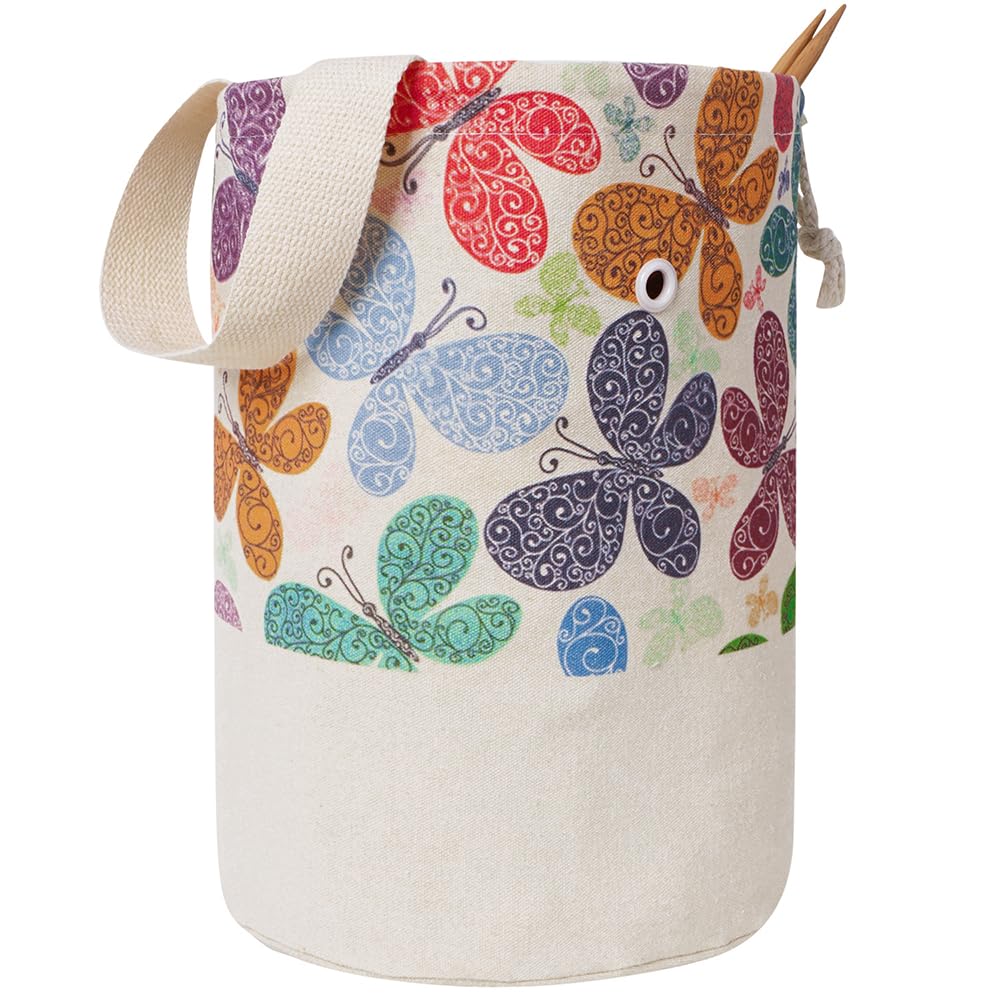 Yarn Bag, Knitting Crochet Bag, Portable Yarn Storage Bags Organizer for Crocheting Project, Store Skein Ball, Short Knitting Needle (Medium, Butterfly)