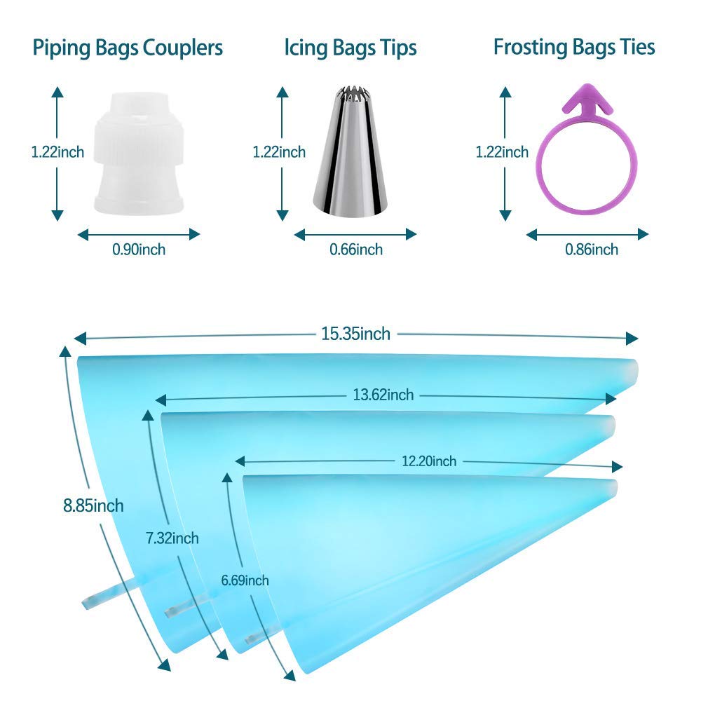 Reusable Piping Bags and Tips Set, Cake Decorating Tools with Icing Pastry Bags, Icing Bags Tips, Couplers and Frosting Bags Ties for Cookie Cupcakes