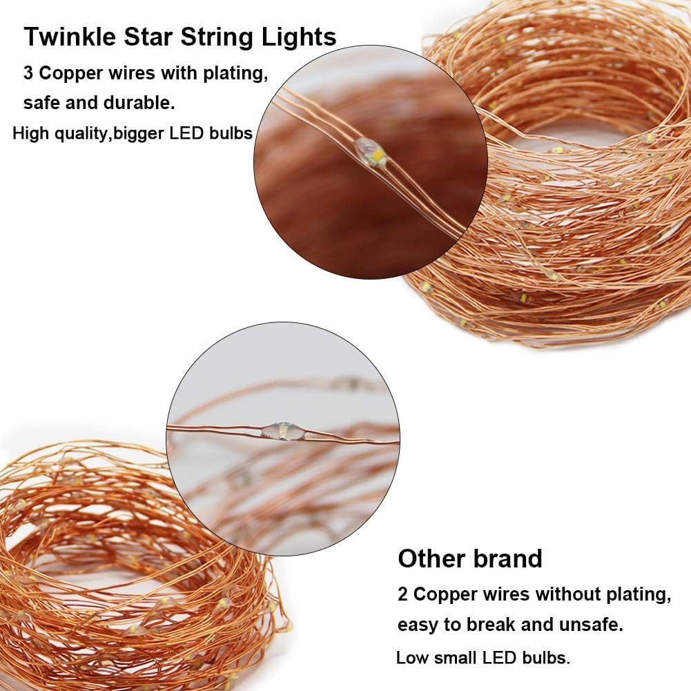 300 LED 99FT Copper Wire String Lights Battery Operated 8 Modes Fairy Lights with Remote Waterproof Fairy String Lights for Outdoor Christmas Lights Wedding Party Decoration Warm White