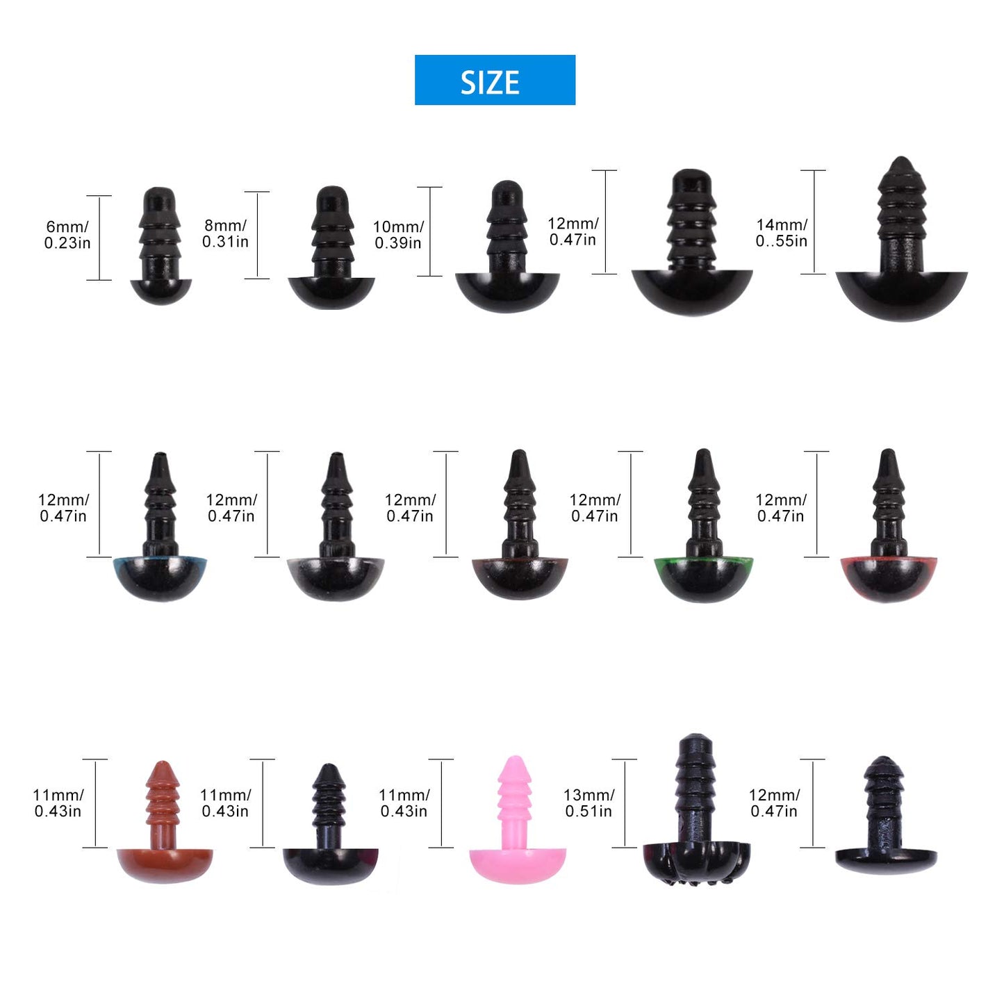 Plastic Safety Eyes and Noses with Washers 570 Pcs, Craft Doll Teddy Bear Nose for Amigurumi, Crafts, Crochet Toy Stuffed Animals (Assorted Sizes)