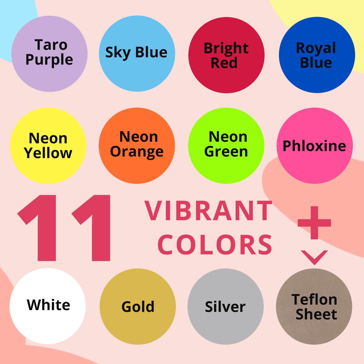 Neon Heat Transfer Vinyl - 12 Pack HTV with 11 Assorted Colors and 1 Teflon Sheet, Compatible with Silhouette Cameo and Cricut - 12x10in