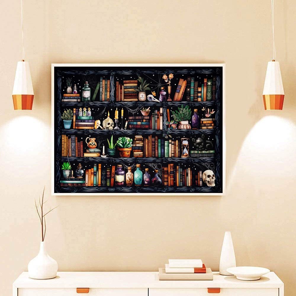 Stamped Cross Stitch Kits for Adults - Bookshelf Embroidery Kits for Beginners Adults,11 CT Patterns Dimensions Counted Cross Stitch Kits for Adults Arts Craft 12x16 inch