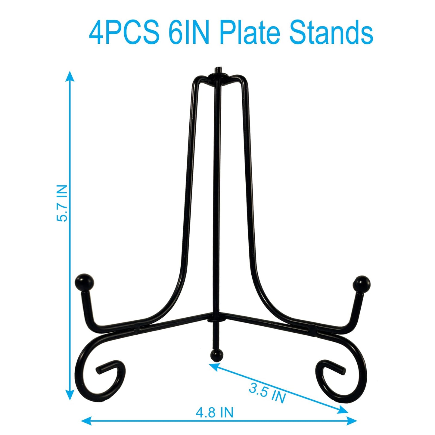 4PCS Premium Black Iron Plate Stands for Display 6 Inch, Decorative Solid Metal Plate Holders for Displaying, Mini Easel, Frame, Book, Card, Plaque, Bowl, Picture Stands for Display